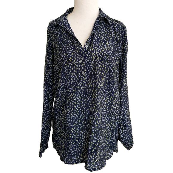 Ann Taylor Shirt Blouse Top Henley Collared Blue Spotted Long Sleeve Sz S - Picture 1 of 6